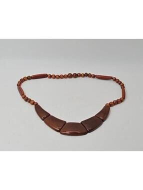 VTG Brown Catalin Bead Necklace with Geometric Centerpiece
